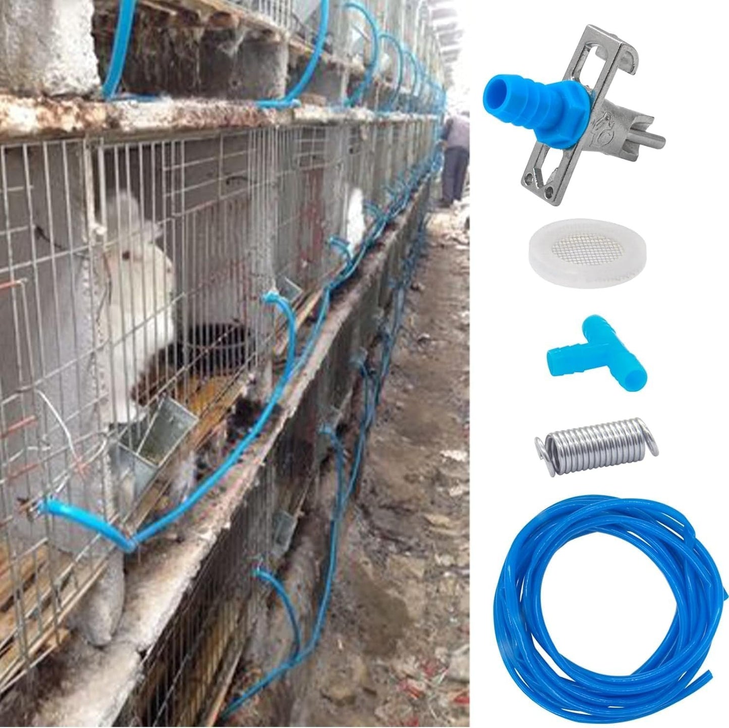 Zarique Automatic Rabbit Watering Kit Include 6 Nipple Drinker Feeders, ID 5/16" Hose, Barb Fittings to G1/2" Thread Connector,Rodent Poultry Watering System Bucket Connector,Animal Water Dispenser