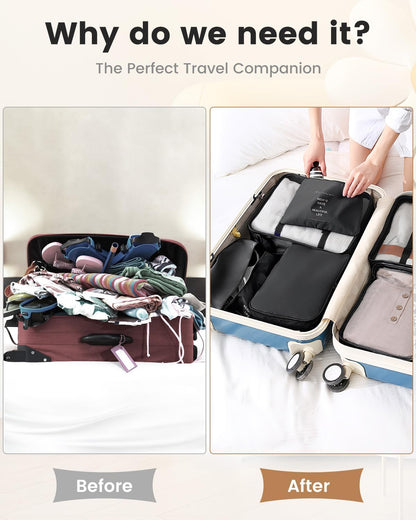 Besttravel 7-Piece Travel Organizer Backpack Travel Essentials Travel Organizer Waterproof Packing Cube Black