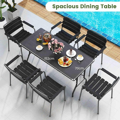 Costway 1.5m Folding Picnic Table, Outdoor Dining Table w/Wood Grain HDPE Tabletop, Sturdy Metal Fame, Non-Slip Foot Pads, 4-6 Person Camping Table for Patio Garden Deck Yard