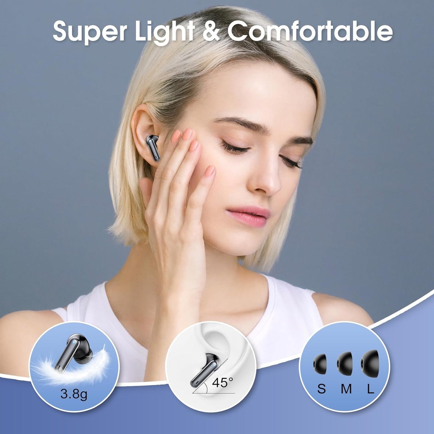 Wireless Earbuds, Bluetooth Headphones 5.4 HiFi Stereo, 40 Hrs Wireless Ear Buds with 4 ENC Noise Cancelling Mics, LED Digital Display USB C, IPX7 Waterproof in Ear Earphones for iOS and Android Black