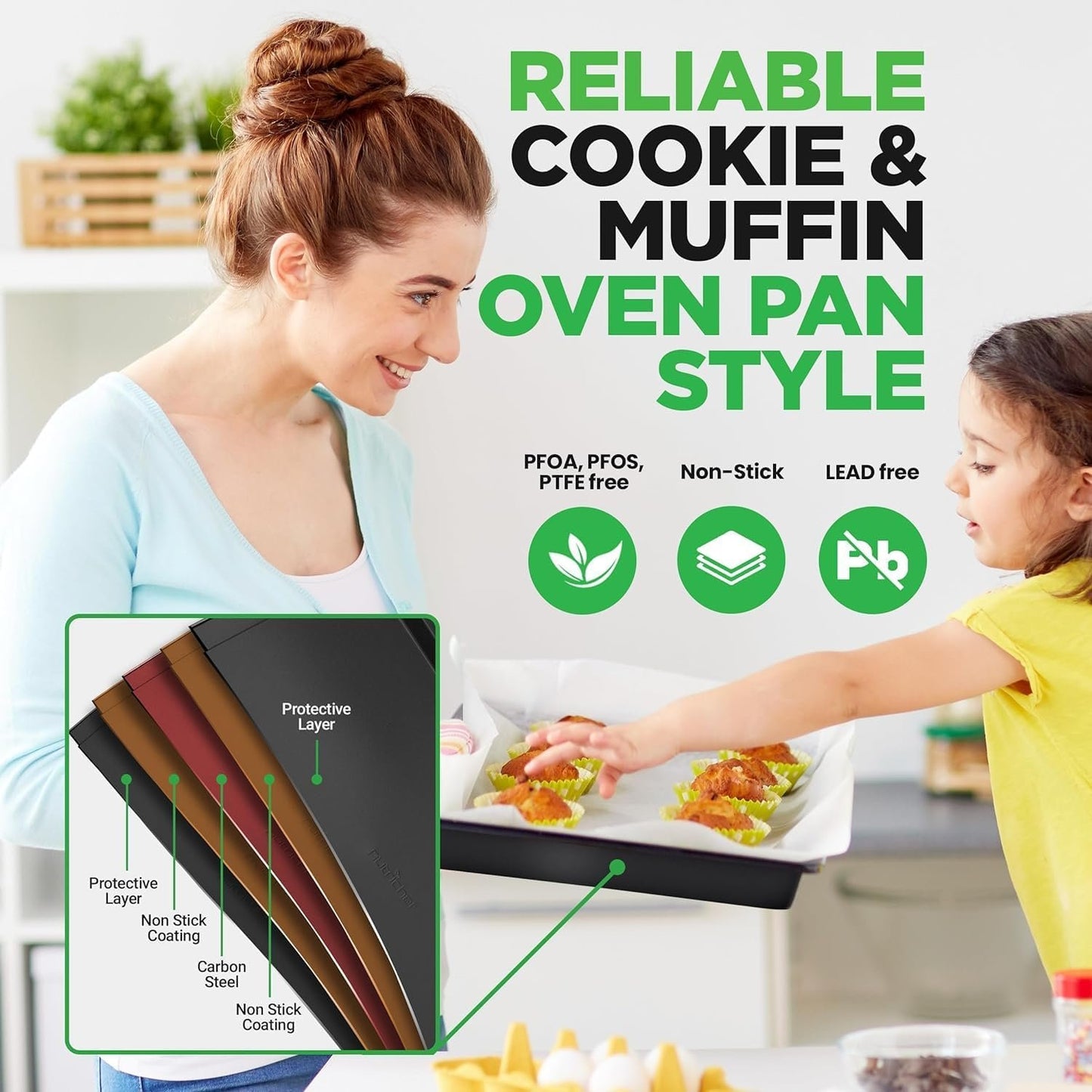 10-Piece Kitchen Oven Baking Pans - Deluxe Carbon Steel Bakeware Set with Stylish Non-Stick Gray Coating Inside & Out; Dishwasher Safe & PFOA | PFOS | PTFE Free - NutriChef (NCBS10S)