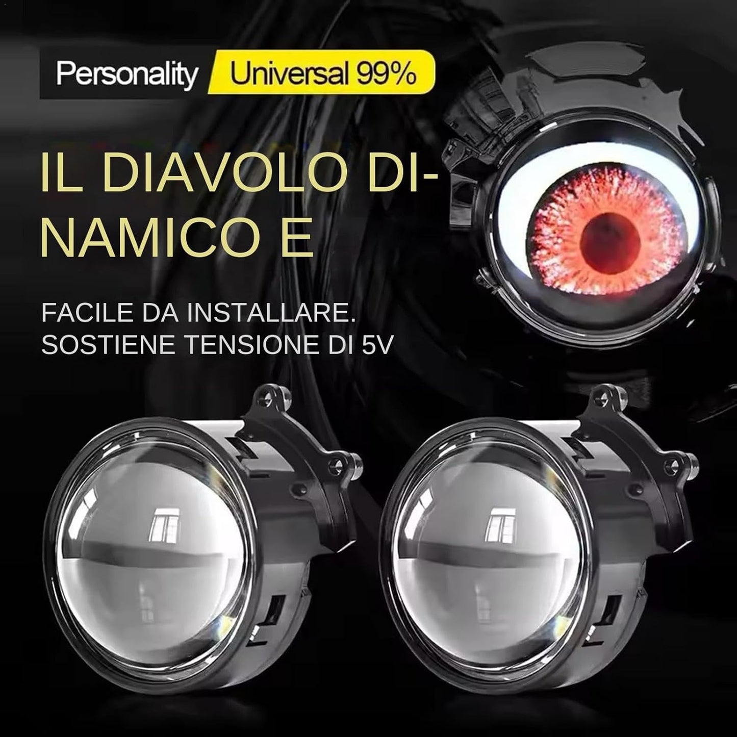 Devil Eyes Light, LED Dynamic Headlights, WiFi Control Car Light, 12V Headlight Bulbs, Projector Lens Lamp, Automotive LED Headlights, Dynamic LED Car Lights, WiFi Headlight Projector