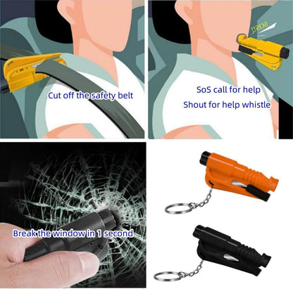 2 Pcs Three-in-One Car Escape Rescue Tool Keychain Glass Breaker Seatbelt Cutter Mini Hammer Emergency Rescue Glass Breaker Car Safety Tool Window Broken Seat Belt Cutter（red/Black）
