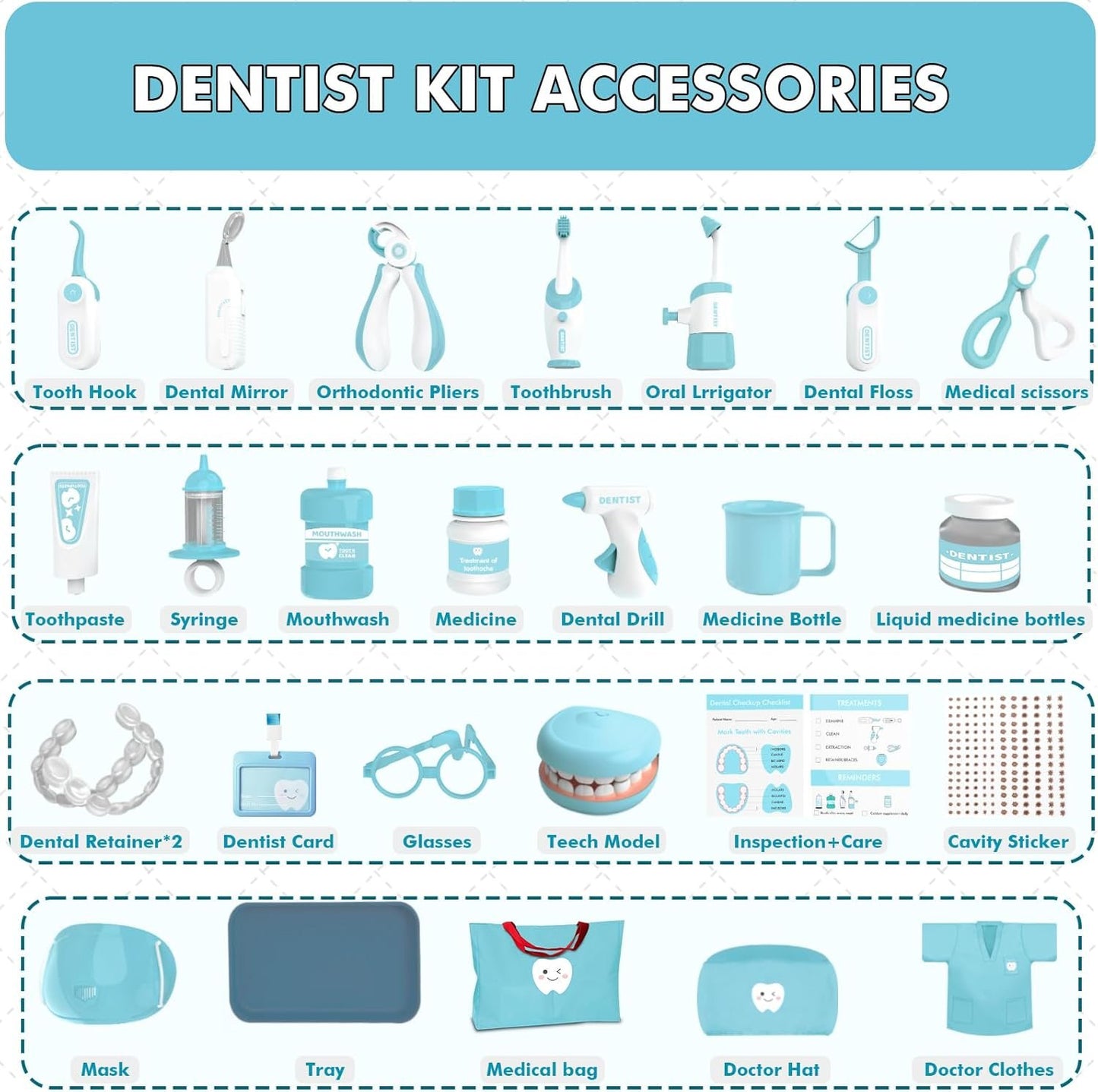 Dentist Kit for Kids - Doctor Kit Toy Gifts for 3 4 Year Old Girls, Pretend Play Set Teeth and Dental Toys Playset Medical Kits for Boys Kids Toddlers 2-4