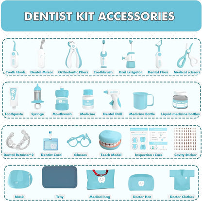 Dentist Kit for Kids - Doctor Kit Toy Gifts for 3 4 Year Old Girls, Pretend Play Set Teeth and Dental Toys Playset Medical Kits for Boys Kids Toddlers 2-4