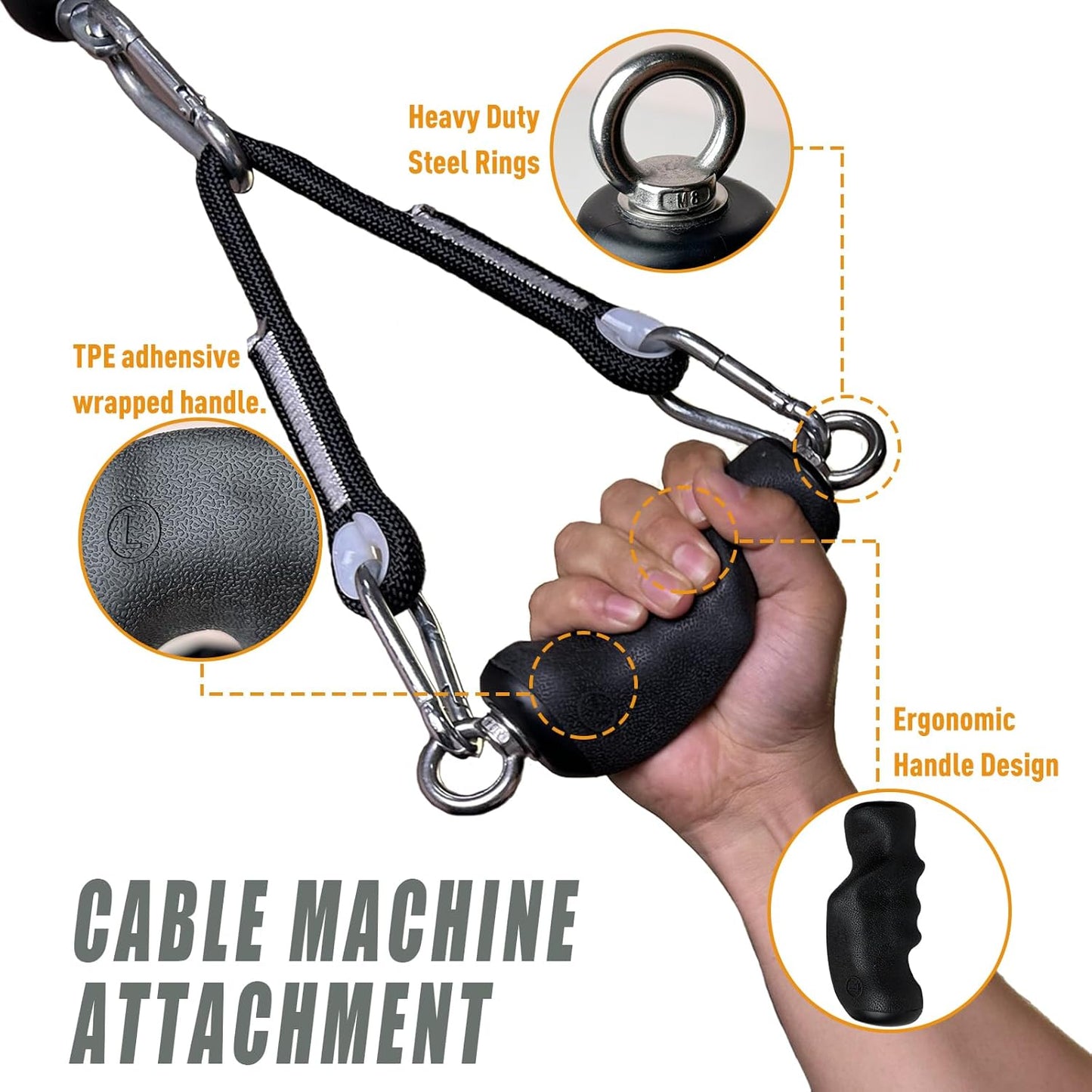Cable Machine Attachment with Upgraded Ergonomic Gym Handles, LAT Tricep Rope Pull Down Attachment,Exercise Handles for Home Gym Workout