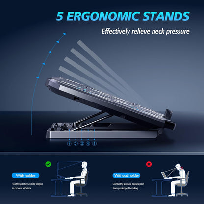 AIMIUZI Laptop Cooling Pad,Gaming Laptop Cooler with 5 Quiet Fans for 12-15.6 Inch,Laptop Cooling Stand with 5 Height Adjustable,2 USB Ports, Phone Stand