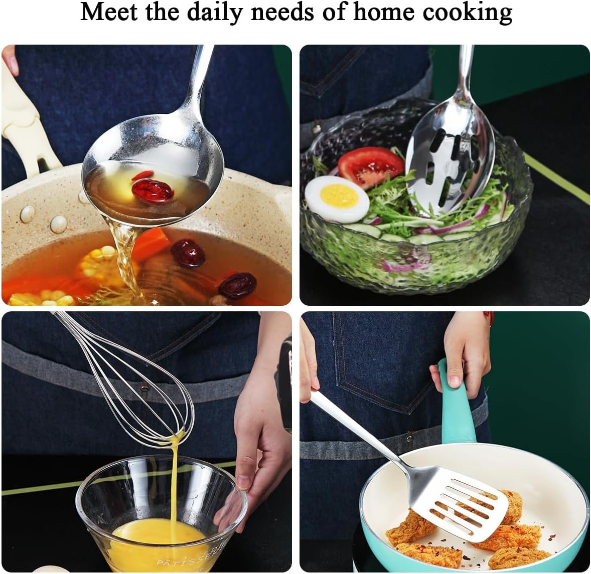 ReaNea 40 Pcs Stainless Steel Kitchen Utensil Set with Utensil Holder, Kitchen Gadgets, Metal Spatula Set