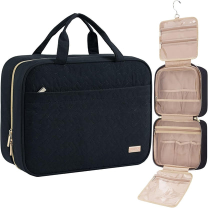 NISHEL Travel Toiletry Bag for Women, Portable Hanging Organizer for Full-Sized Shampoo, Conditioner, Brushes Set, Travel-Size Accessories