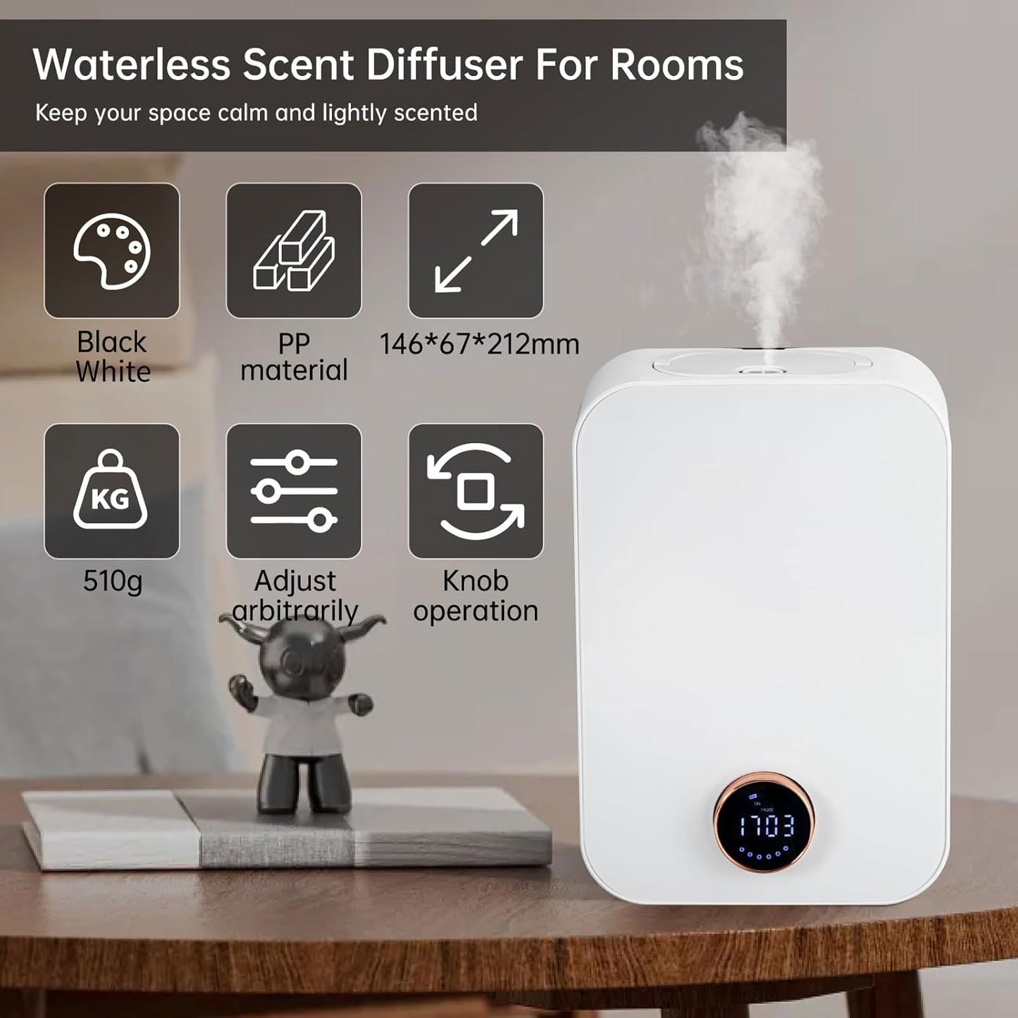 Smart Essential Oil Diffuser, Cool Mist WiFi Scent Air Machine with App Control&Timer, Covering 100-500M³, 150ml Commercial Air Diffuser Machine, Can Be Connected to HVAC System White