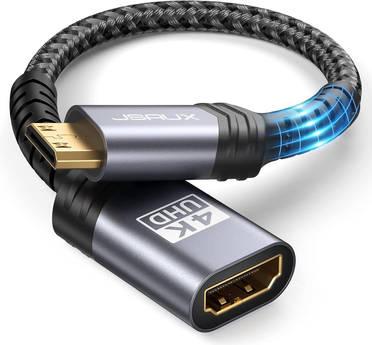 Mini HDMI to HDMI Adapter, JSAUX Mini HDMI Male to HDMI Female Cable with 4K 60Hz HDR 3D 18Gbps Dolby, Compatible For DSLR,Camcorder,Graphics Card,Raspberry Pi Zero W,Laptop,Tablet,HDTV,Projector,Grey