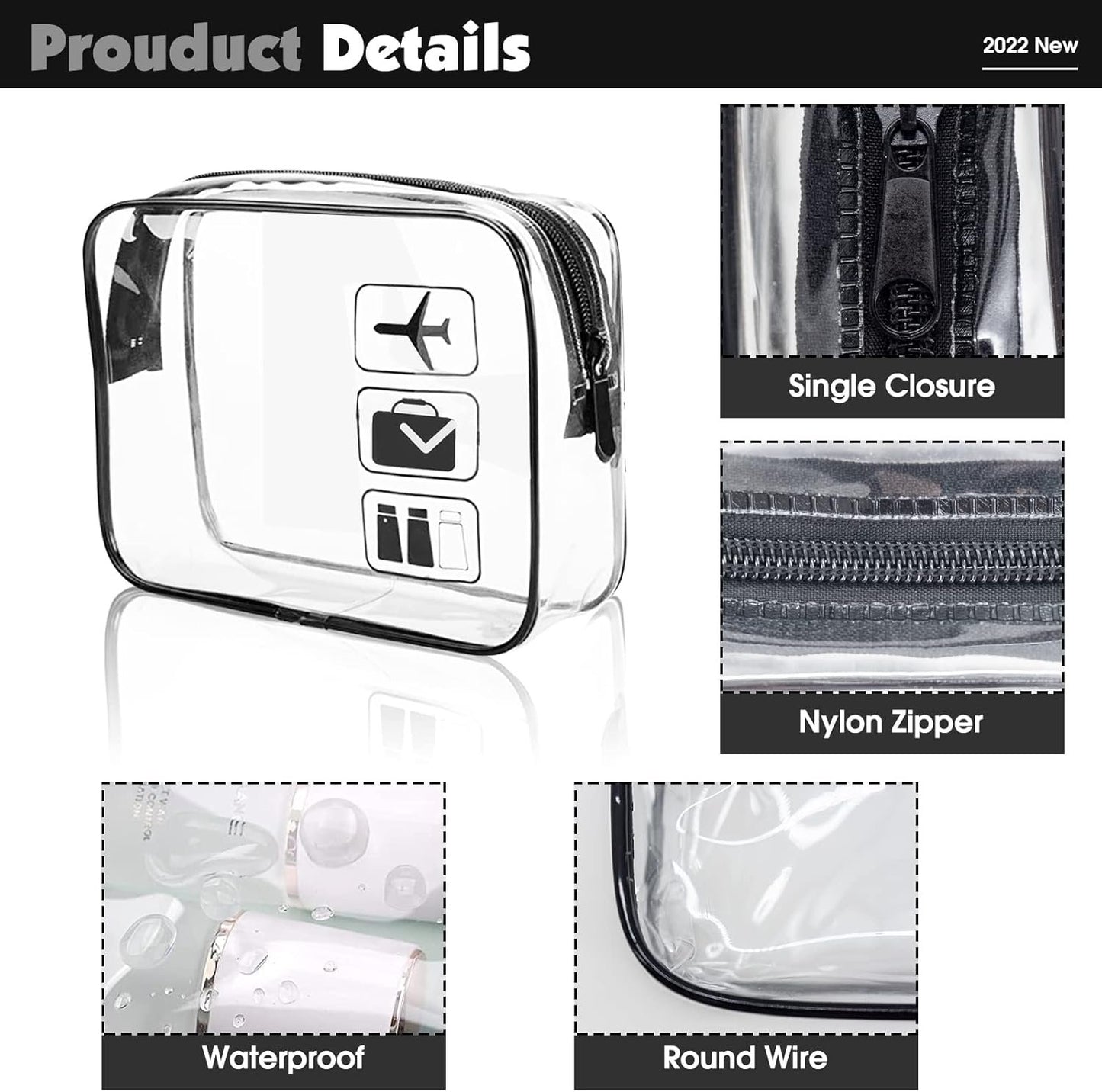 OVS4U 2 Pack TSA Approved Toiletry Liquids Bag, Travel Clear Toiletry Bag with Zipper and TSA Aviation Logo, Carry-on Travel Accessories | Quart Size | Cosmetic Pouch Makeup Travel Bags for Women/Men