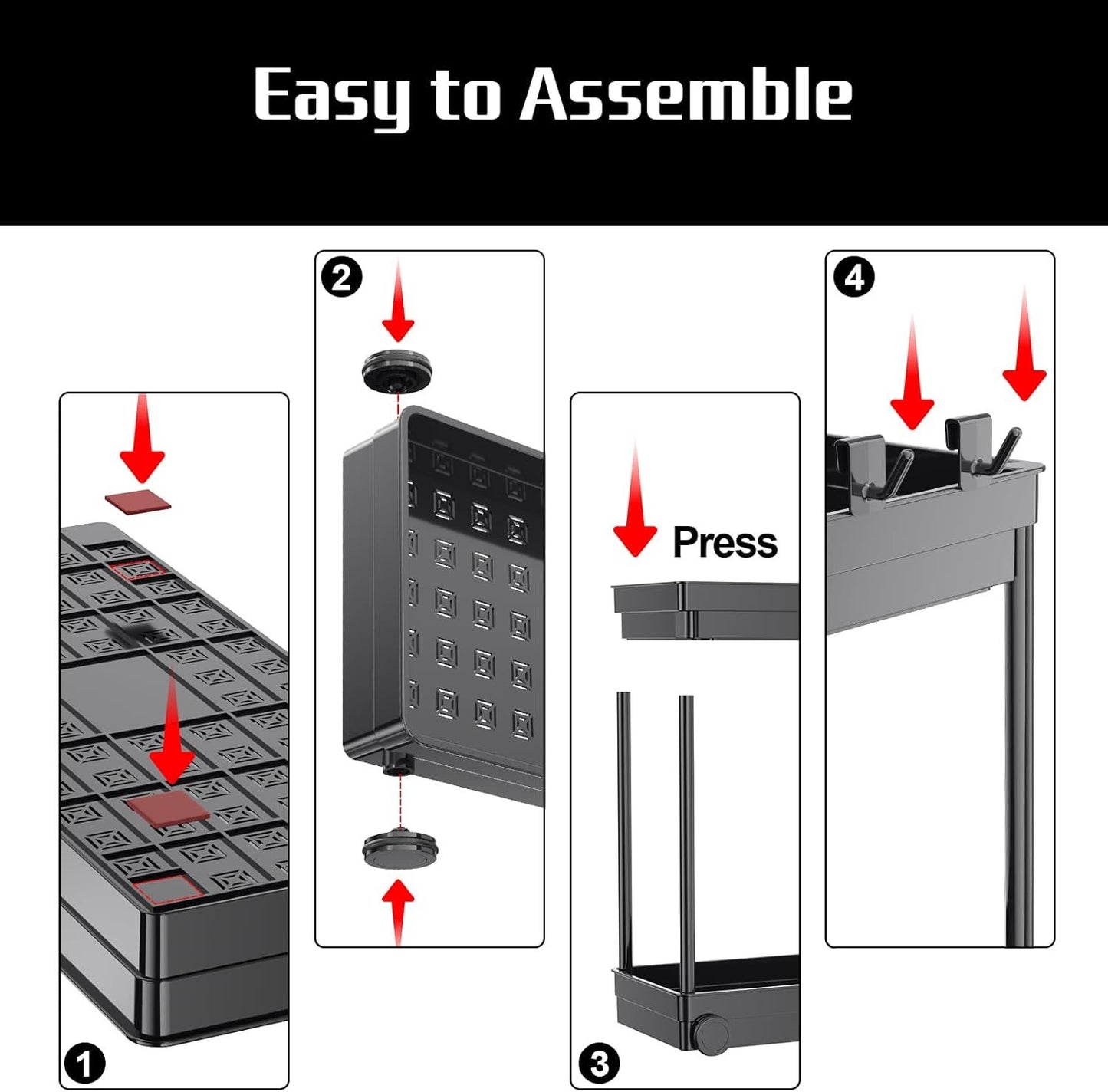 Cicilyna 2 Pack Under Sink Organizer, 2 Tier Bathroom Cabinet Organizers and Storage with Hook, Multi-purpose Storage Basket Shelf for Kitchen, Black