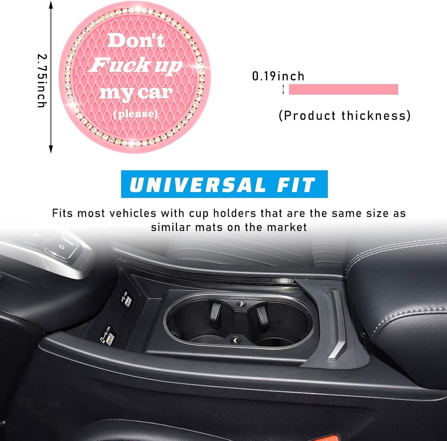 Sylvil 4 PCS Bling Car Cup Coaster, 2.75 Inch Anti-Slip Cup Holder Insert Coasters, Universal Crystal Rhinestone Auto Drink Car Cup Mat, Interior Car Accessories for Women Girls (Pink)