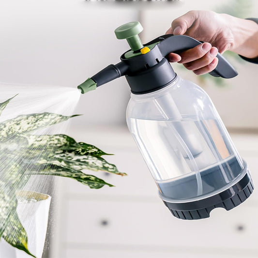 2L Plant Watering Can Plant Pressure Bottle Sprayer, Hand-Held Misting Spray Bottle with Adjustable Nozzle (Green+Grey)
