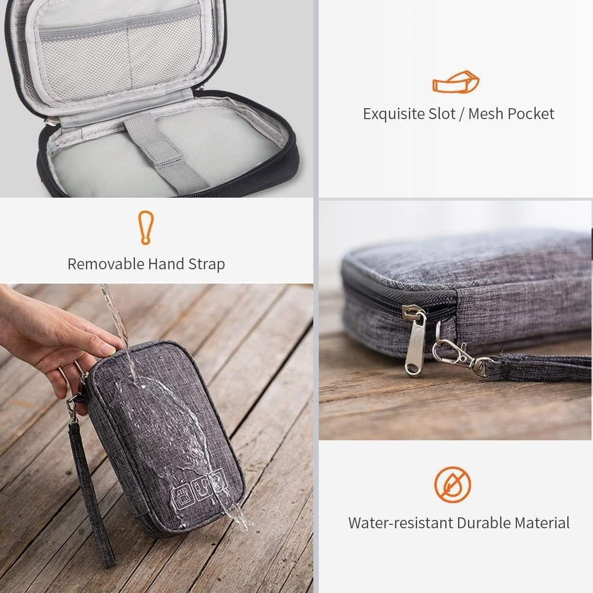 VRORKV mini Electronic Accessories Bag Travel Accessories Gadget Storage Bag Universal Travel bag for Small Electronics and Cables, Adapter, Battery and More (Black)