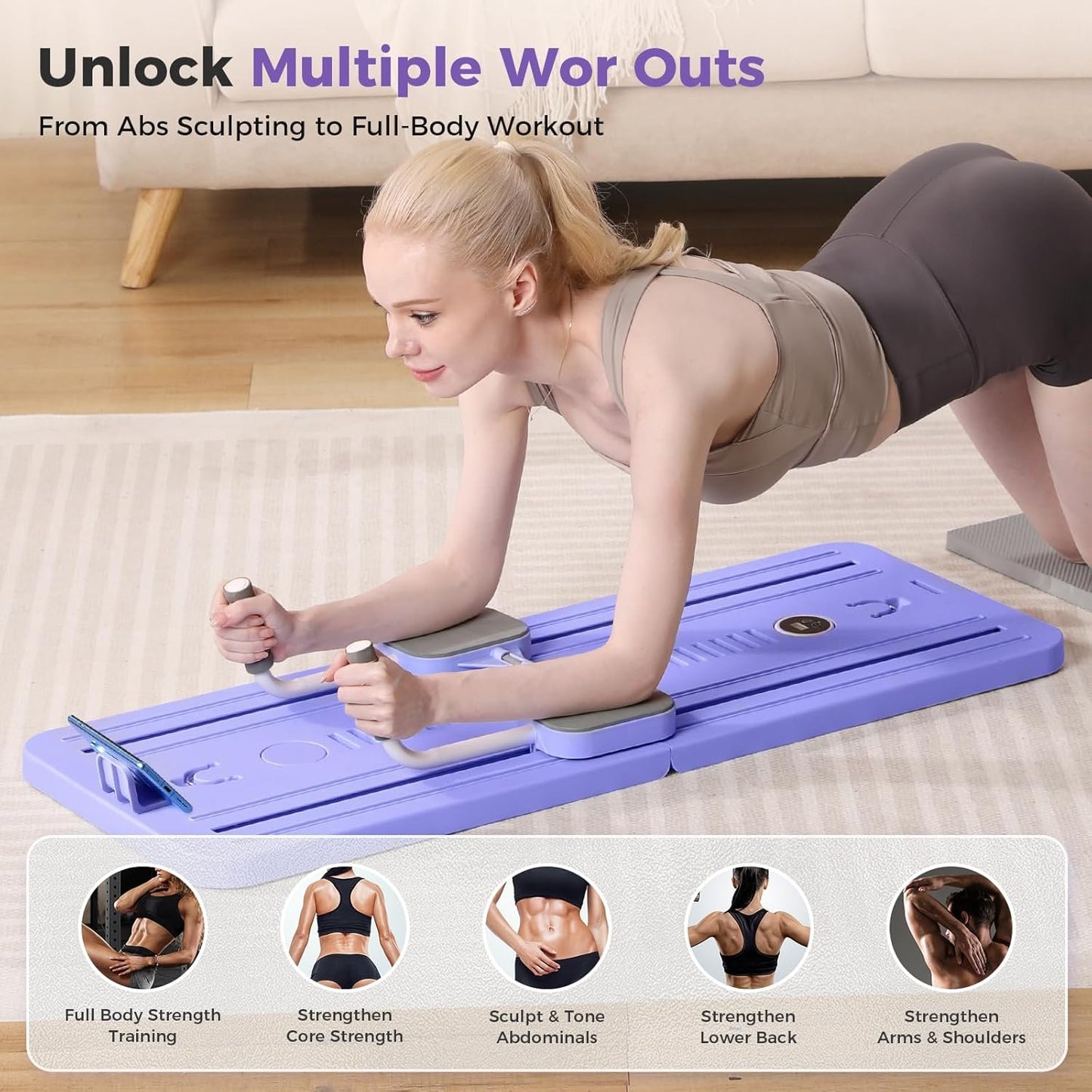 Portable Pilates Reformer Machine for Home Gym - Auto-Rebound Pilates Board with Abdominal Core Trainer & Full Body Workout | Professional Pilates Equipment for Men/Women