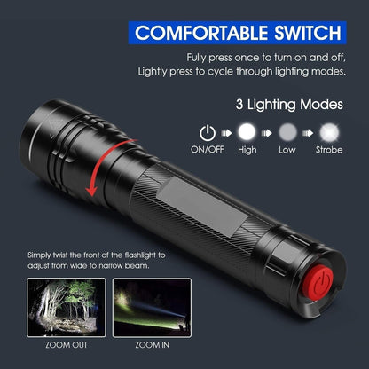 AHAORIGIN Powerful LED Torch Flashlight S2000, High-Powered 2000 High Lumens Torch with 3 Modes, Zoomable, Water Resistant Flashlight for Home, Camping, Emergency, Hiking, Outdoor