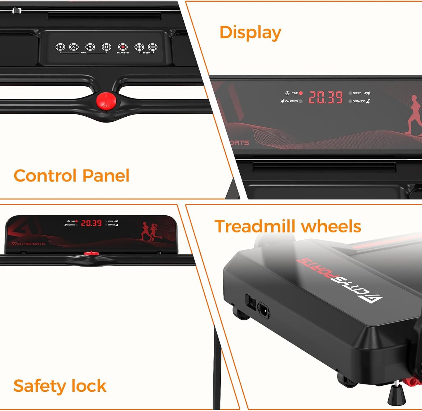 CITYSPORTS Folding Electric Treadmill 1-12 km/h, Inclination 7.7%