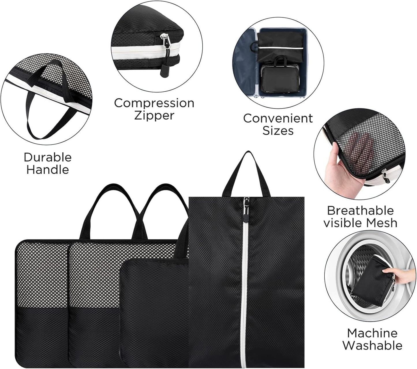 AiQInu 4-Piece Suitcase Organizer, Compression Packing Cube Space-Saving Expandable Ultralight Travel Organizer for Clothes, Shoes, Underwear Travel Set for Backpacks or Hand Luggage