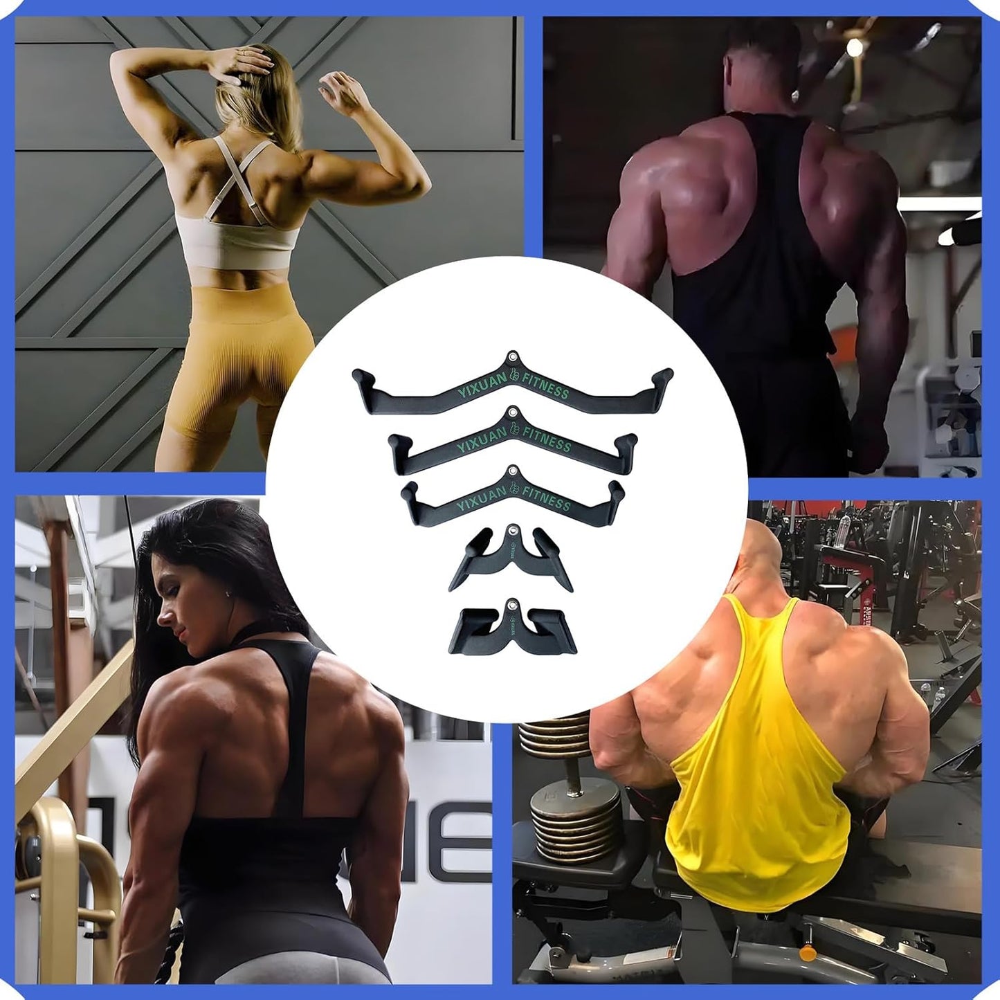 Thickened Steel Wide Grip Lat Pulldown Attachments V Bar, Close Grip Double D Row Handle, Tricep Press Down Cable Machine Accessories for Home Gym