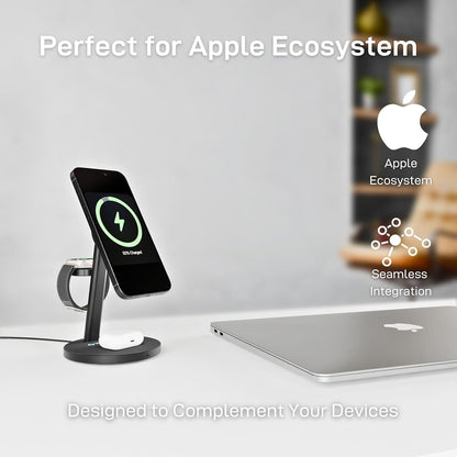 ZYRON 3-in-1 Wireless Charger for Apple, 15W Fast Wireless Charging Station, Qi2 Certified 3 in1 Wireless Charger Dock Compatible with iPhone 16/15/14, Airpods, Apple Watch, iWatch 10/9/8, Black