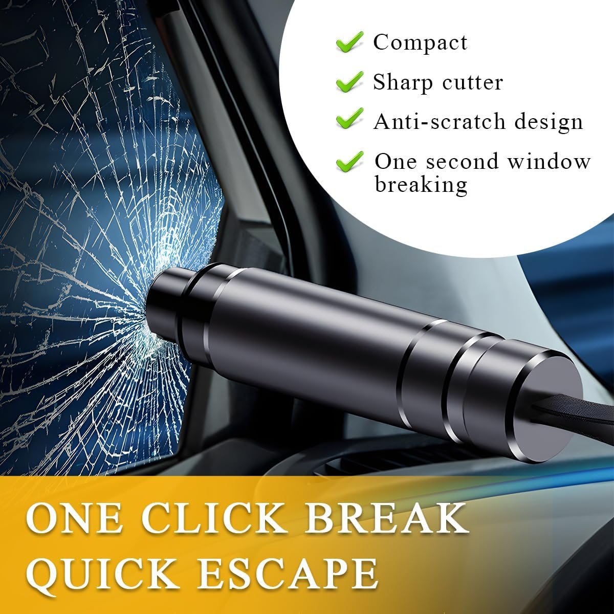 JUSTTOP 2 PCS Car Safety Hammer, Portable 2 in 1 One Second Car Window Glass Breaker Seat Belt Cutter, Safety Hammer Emergency Escape Tool for Car Bus Truck, Car Accessories (Black)