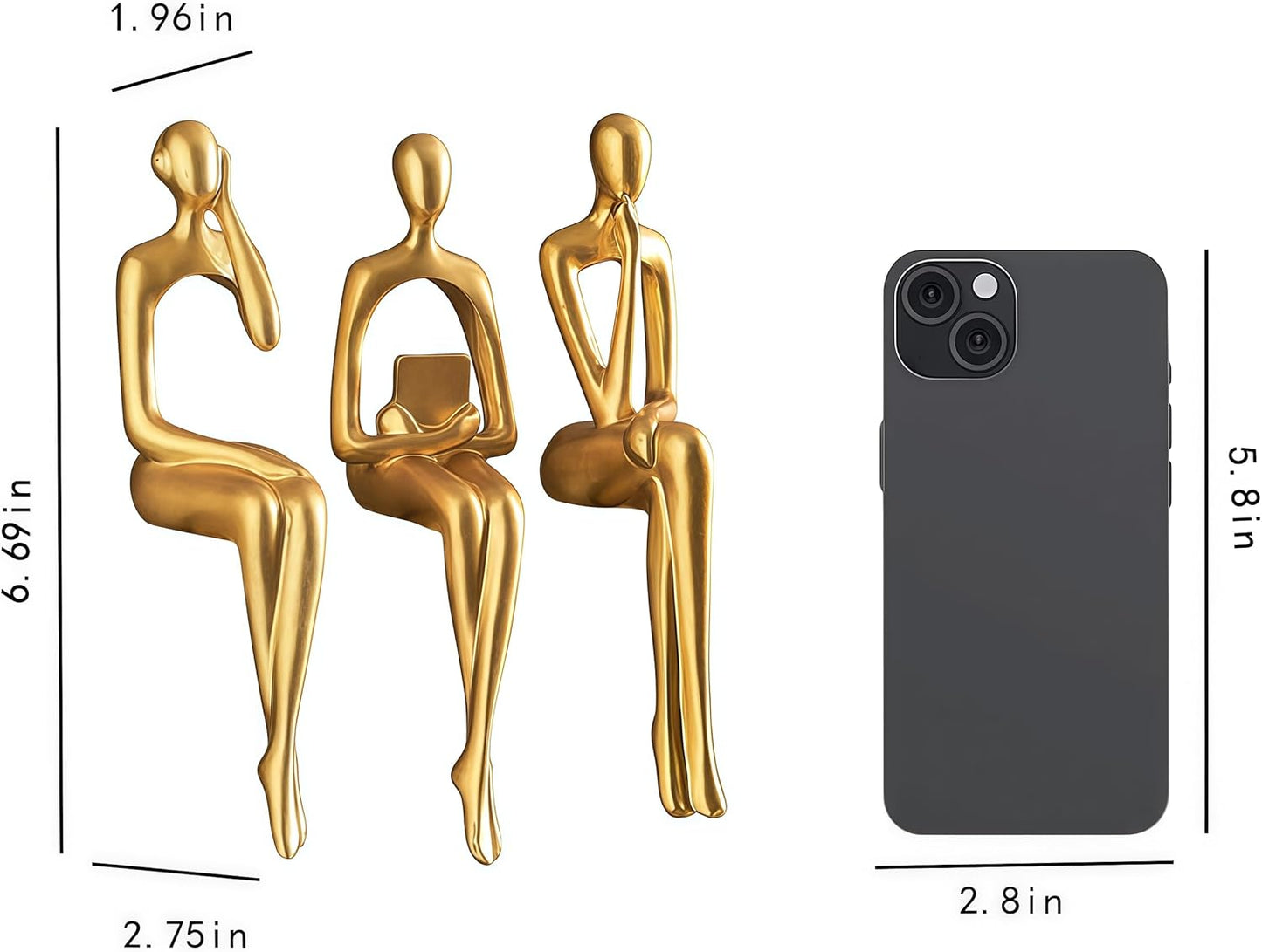 XINXUAN Gold Statue Home Decorations for Living Room,Shelf Decor Modern Bookshelf Decor Figurines Desk Sculpture Table Decor 3 Piece