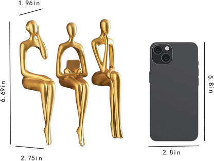 XINXUAN Gold Statue Home Decorations for Living Room,Shelf Decor Modern Bookshelf Decor Figurines Desk Sculpture Table Decor 3 Piece