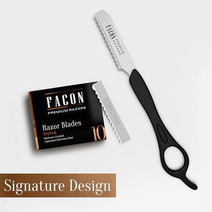 Facón Professional Hair Styling Thinning Texturizing Cutting Faether Razor + 10 Replacement Blades