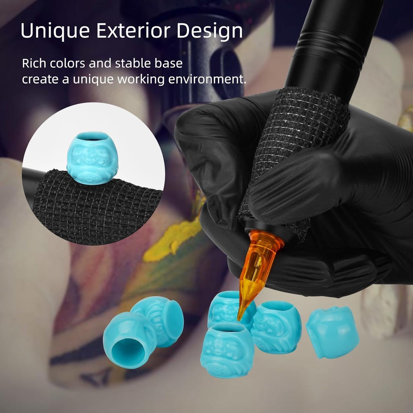 ATOMUS 100 Pieces Blue Disposable Tattoo Ink Cups Pigment Caps Tattoo Permanent Makeup Container Cap for Holding Tattoo Ink Accessories