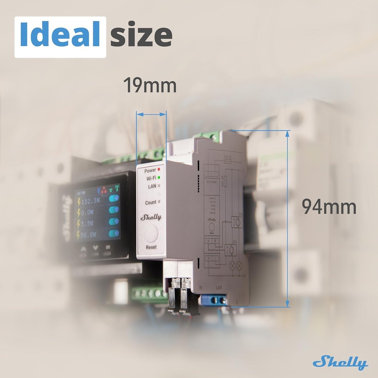 Shelly Pro EM 50A, Wi-Fi & Bluetooth Energy Meter with Contactor Control with Power Measurement, Home Automation, Compatible with Alexa & Google Home, iOS Android App, No Hub Required