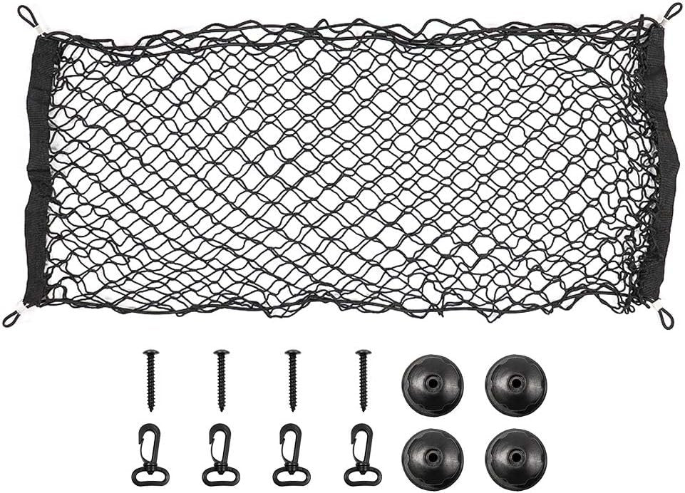 ValueHall Cargo Net 35 x 15 Inch Adjustable Elastic Trunk Net Cargo Trunk Storage Organizer Nylon Mesh Universal Rear Cargo Organizer Cargo Net with Hooks V7075