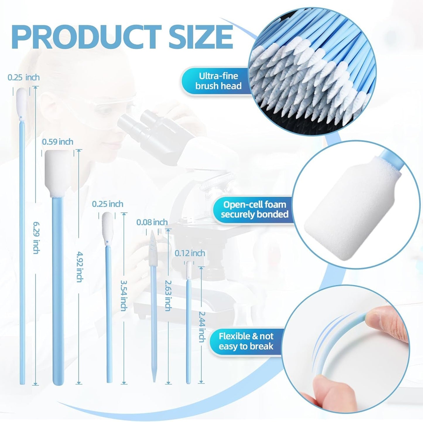 Multi-Purpose Foam Tip Cleaning Swabs - Square Round Cleaning Swabs (5 Types), Detailing Lab Swab Stick for Inkjet Printer, Camera, Optics Lens, Arts and Crafts, Automotive Detailing (Total 100PCS)
