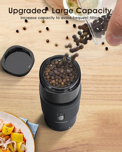 Upgraded Larger Capacity Electric Salt and Pepper Grinder Set, Rechargeable Salt and Pepper Grinder Set with a Brilliant Charge Base, Adjustable Coarseness, Efficient Kitchen Gadgets, Iron Gray