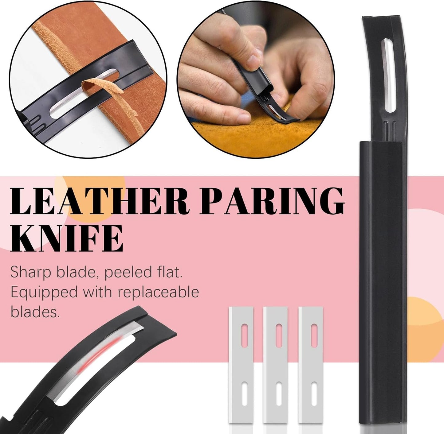 Hilitchi 22Pcs Metal Leather Skiver and Safety Beveler Set, Leather Working Tool, DIY Cutting Tool Kit, Replaceable Skiver Blade, Leather Burnishing Gum, Ruler, Leather Knives for DIY Leather Making