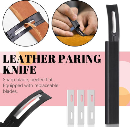 Hilitchi 22Pcs Metal Leather Skiver and Safety Beveler Set, Leather Working Tool, DIY Cutting Tool Kit, Replaceable Skiver Blade, Leather Burnishing Gum, Ruler, Leather Knives for DIY Leather Making