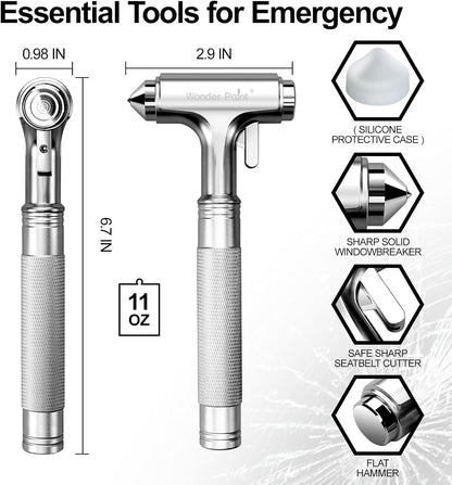 Car Safety Hammer - Emergecy Car Escape Tool, Metal Window Hammer, Glass Breaker with Seat Belt Cutter, Hard Aluminium Alloy Head Design