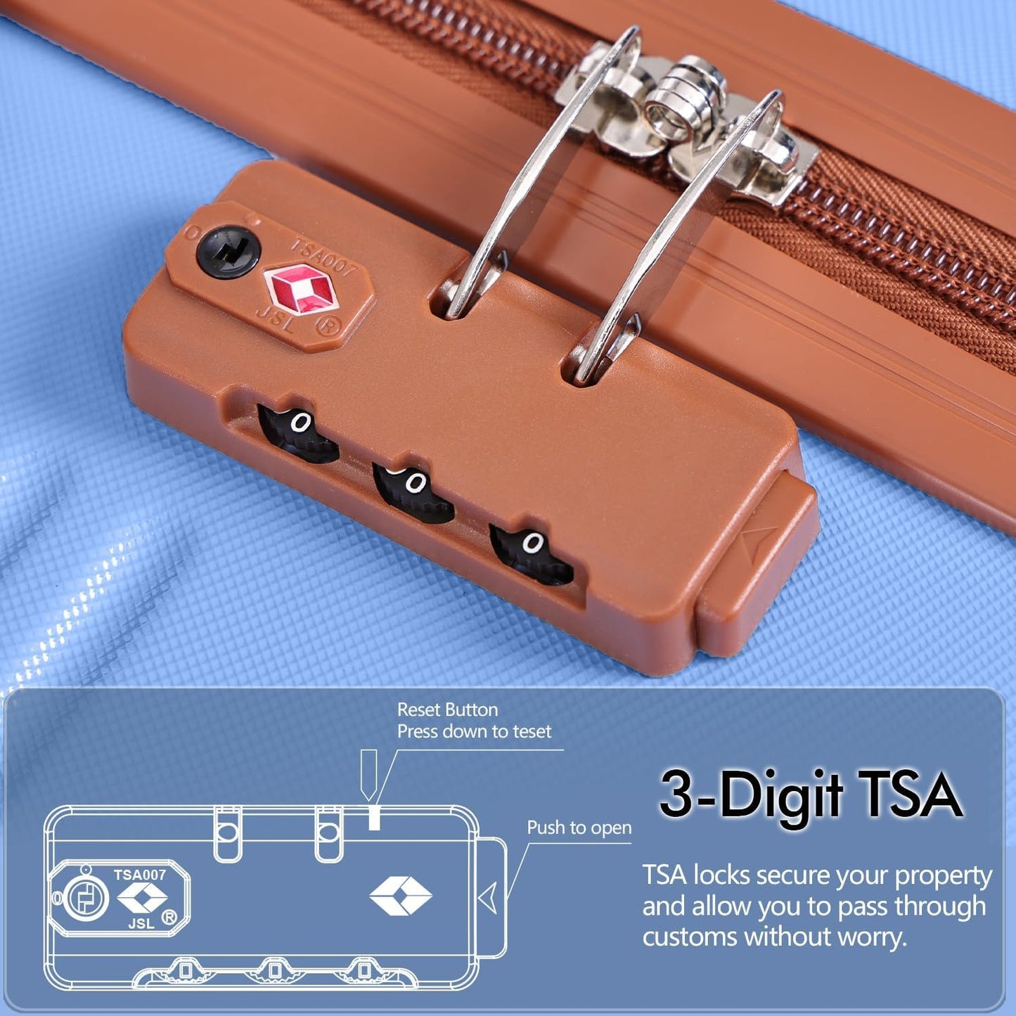 Krute Luggage Sets 5 Piece Suitcase Set Carry-On Luggage,PC ABS TSA Lock Hard Shell Lightweight Checked Luggage Set with Spinner Wheels (LightBlue)