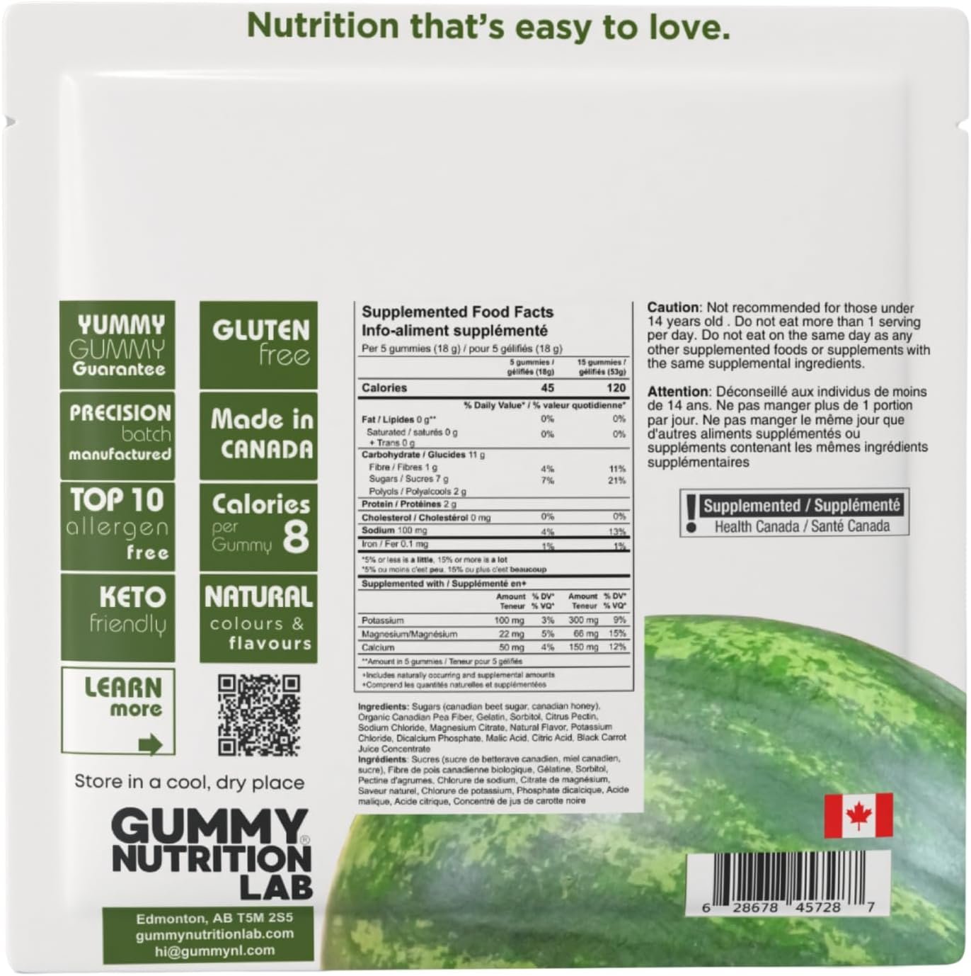 Gum'vees by Gummy Nutrition Lab Electrolyte Gummies | Made in Canada | Hydration & Energy Boosting Supplement | 12 Snack Bags of 15 gummies | Magnesium, Potassium, and Sodium | Salted Watermelon Flavor