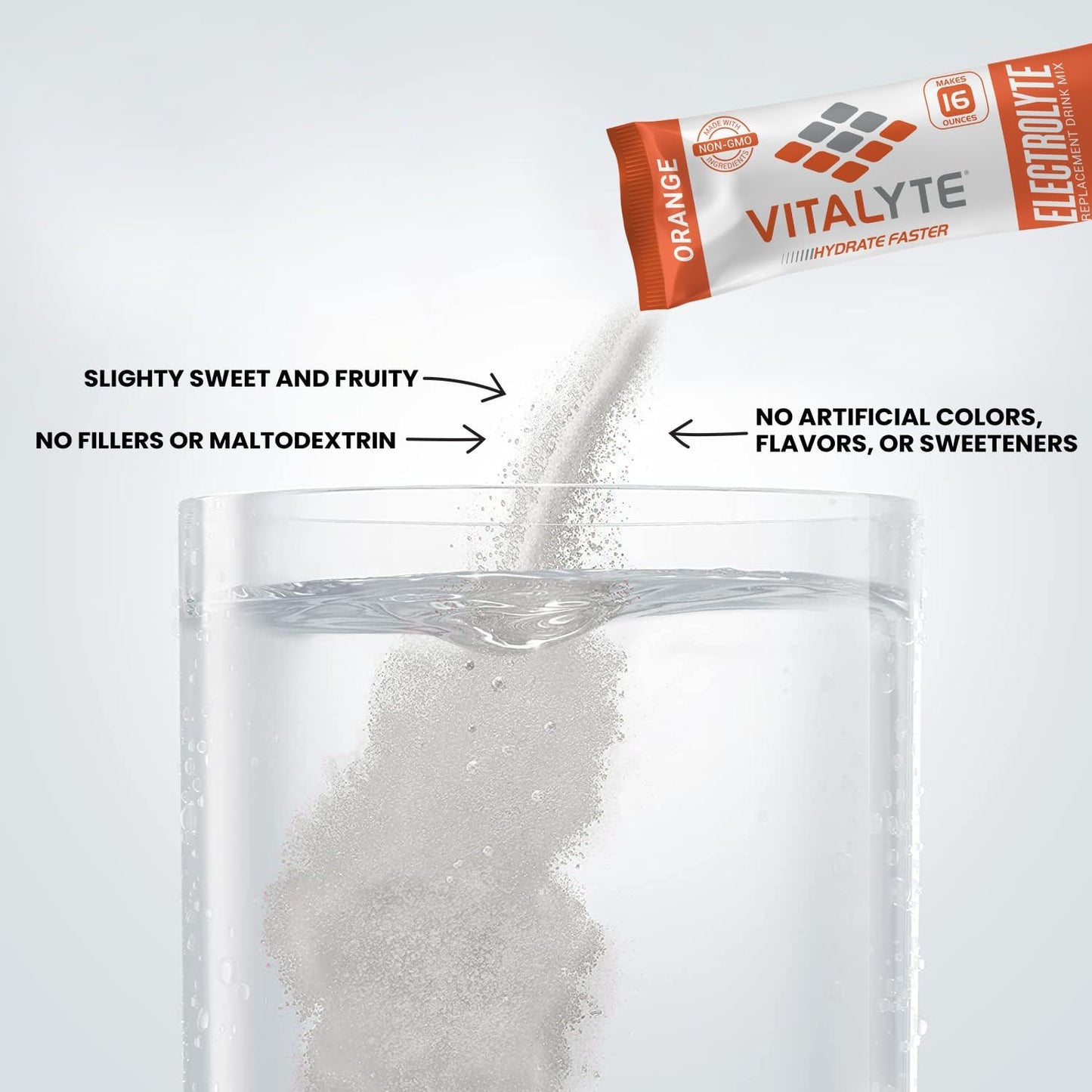 Vitalyte Electrolyte Powder Sports Drink Mix, 25 Single Serving Packets, Natural Electrolyte Replacement Supplement for Rapid Hydration & Energy - Orange