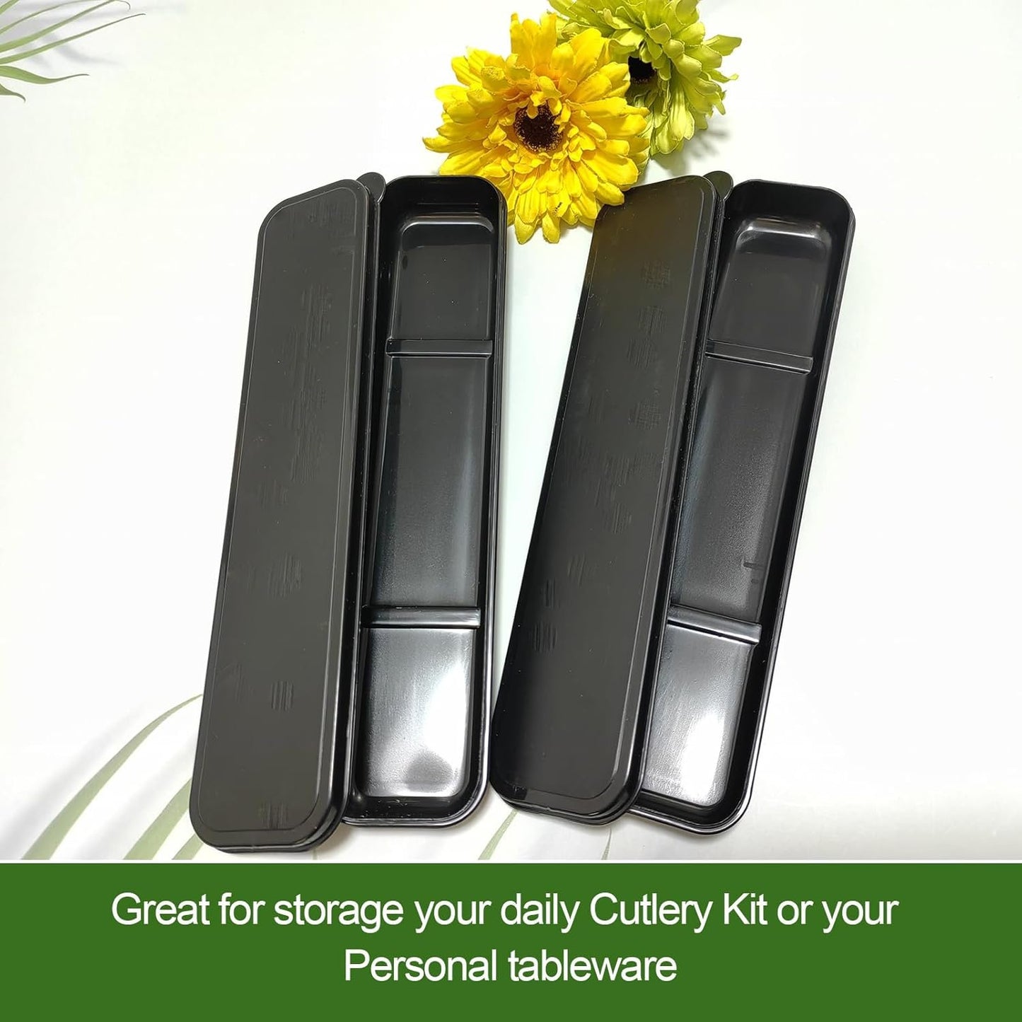 HMDZMR Utensil Case 2 Pack Travel Silverware Case Black Flatware Storage Box Travel Utensils Cutlery Case for Fork Spoon Chopsticks