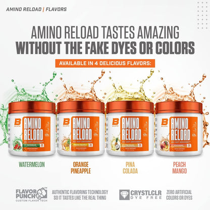 Ballistic Amino Reload | Amino Acid & Electrolyte Powder | 7g EAAs, 6g BCAAs, 235mg Electrolytes | Essential Amino Acid Recovery Support & Electrolytes for Hydration | 30 Servings (Peach Mango)