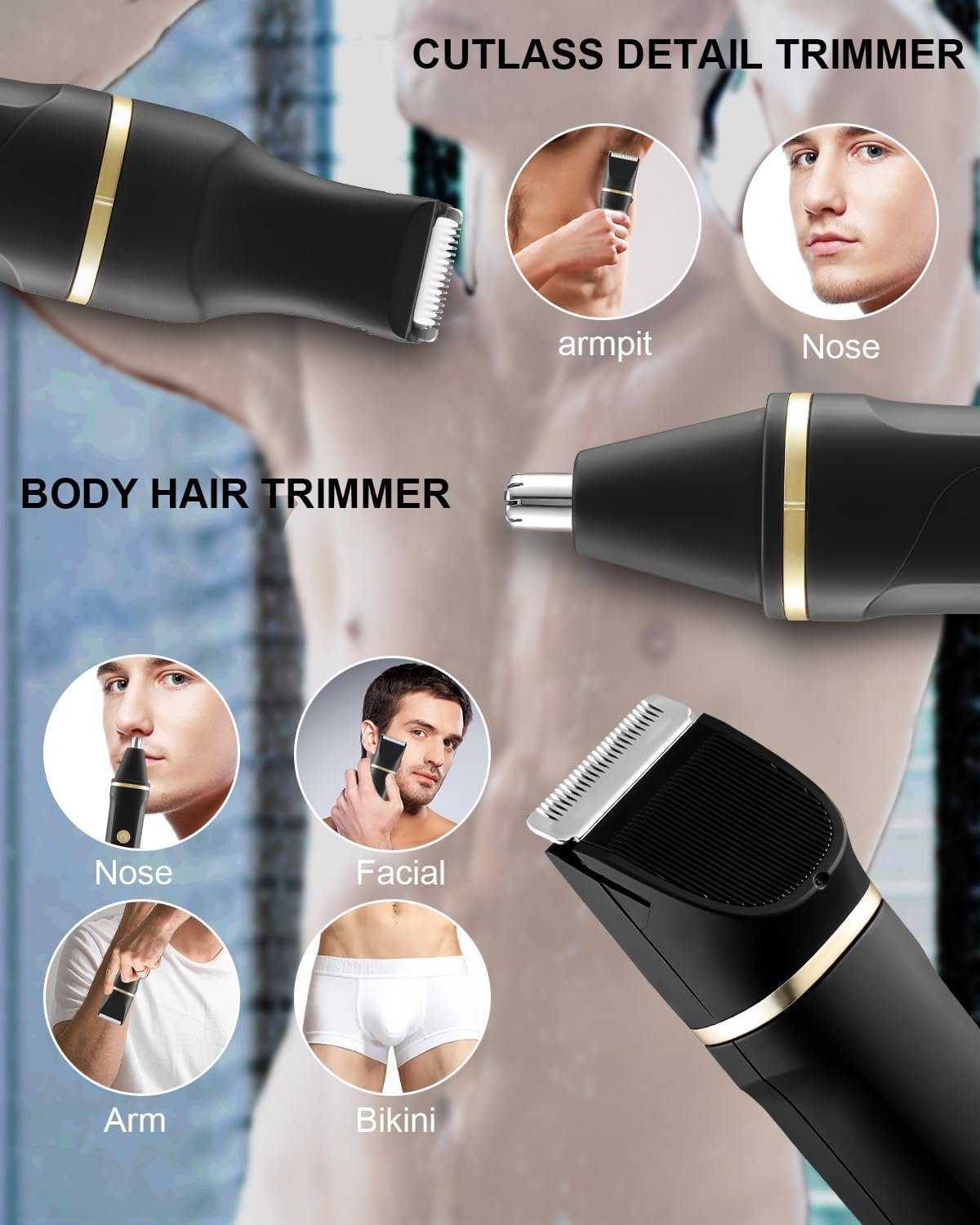 Body Hair Trimmer Men Painless Body Groomer & Ball Trimmer,3 in 1 Pubic Hair Trimmer for Men,USB Recharge Dock,Replaceable Ceramic Blade Heads,IPX7,Mens Grooming Kits,Black