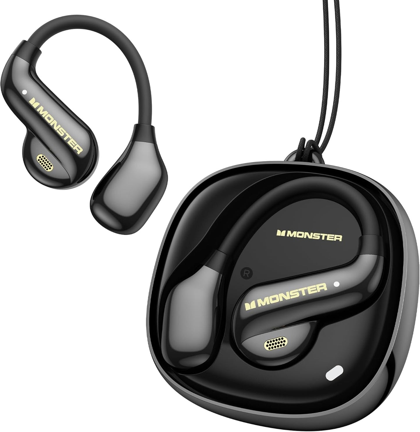 Monster Open Ear AC390 Headphones, Bluetooth 6.0 Earbuds with Stereo Sound, Wireless Headphones 24H Playtime, IPX5 Waterproof, Rotating Charging Case with Lanyard, Ultra-Light Open Ear Earbuds