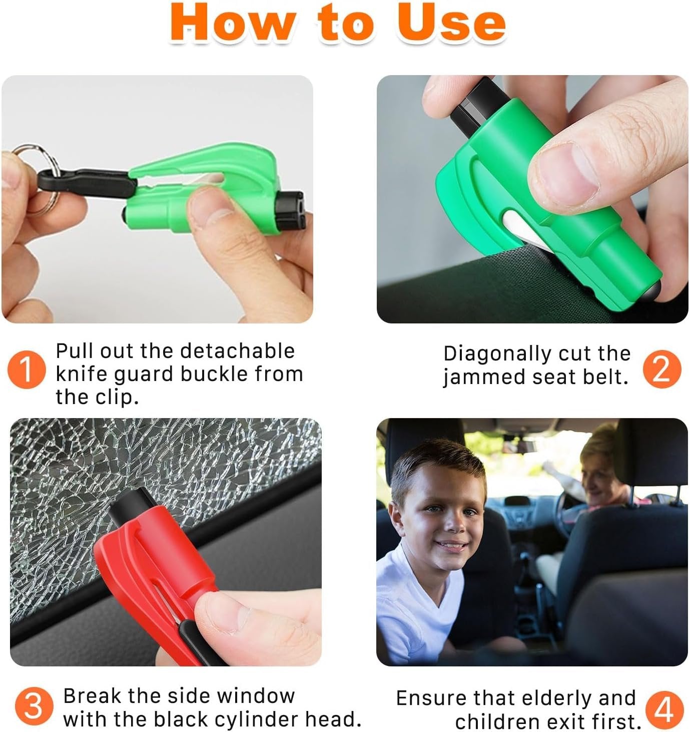 8 Pcs Glass Breaker Seatbelt Cutter, 2-in-1 Car Escape Rescue Tool with Car Window Breaker and Seat Belt Cutter, Mini Hammer Emergency Rescue Tool Keychain