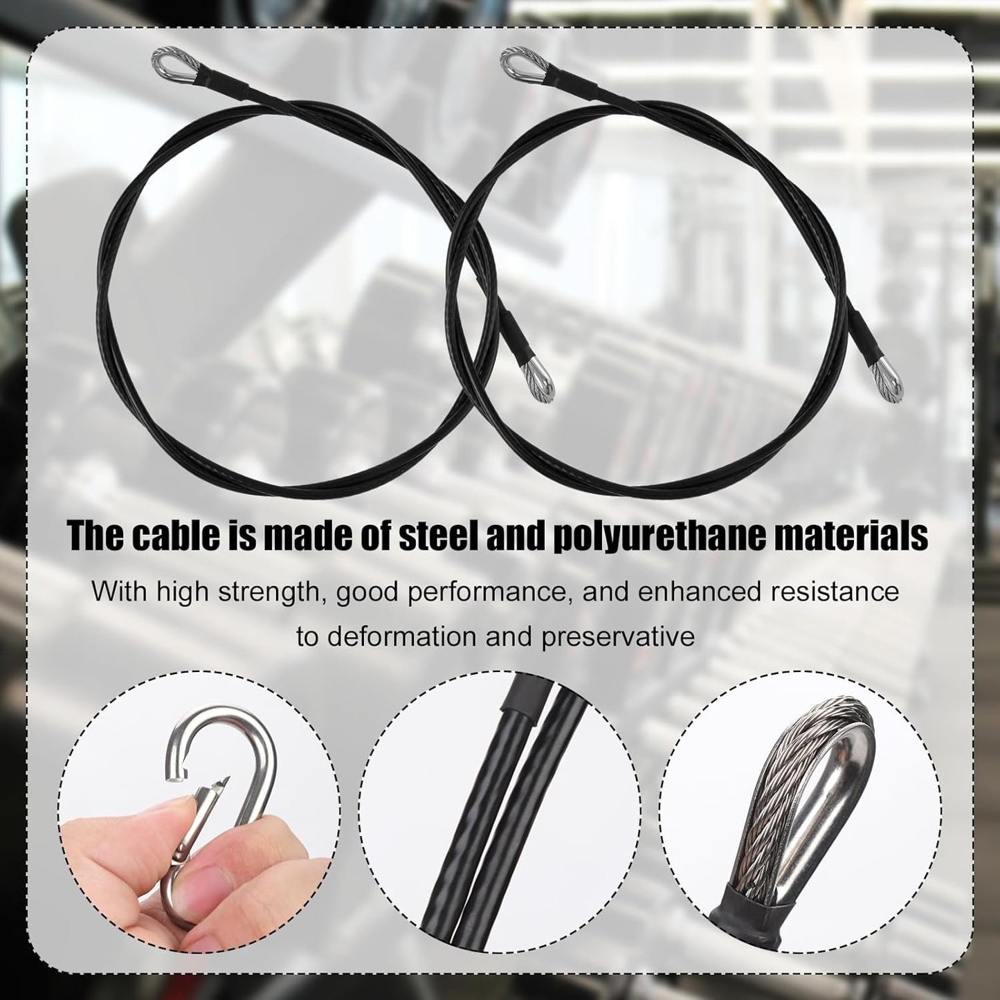2pcs 59in/150cm Fitness Extension Cables, Home Gym Cable Extension with Carabiner for Bowflex Home Gym Machine Accessories for Leg Extensions
