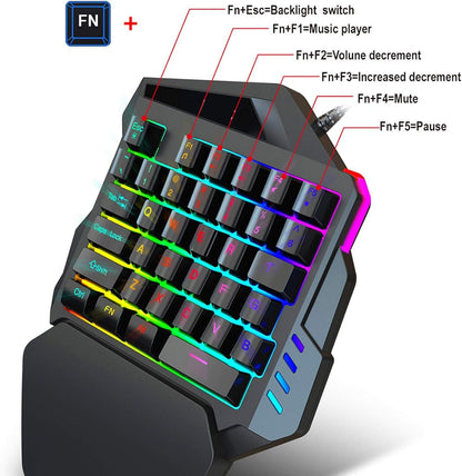 J50 One-Handed Gaming Mouse and Keyboard Set for Win2000/Android/OS X - Essential Computer Accessory for Gamers