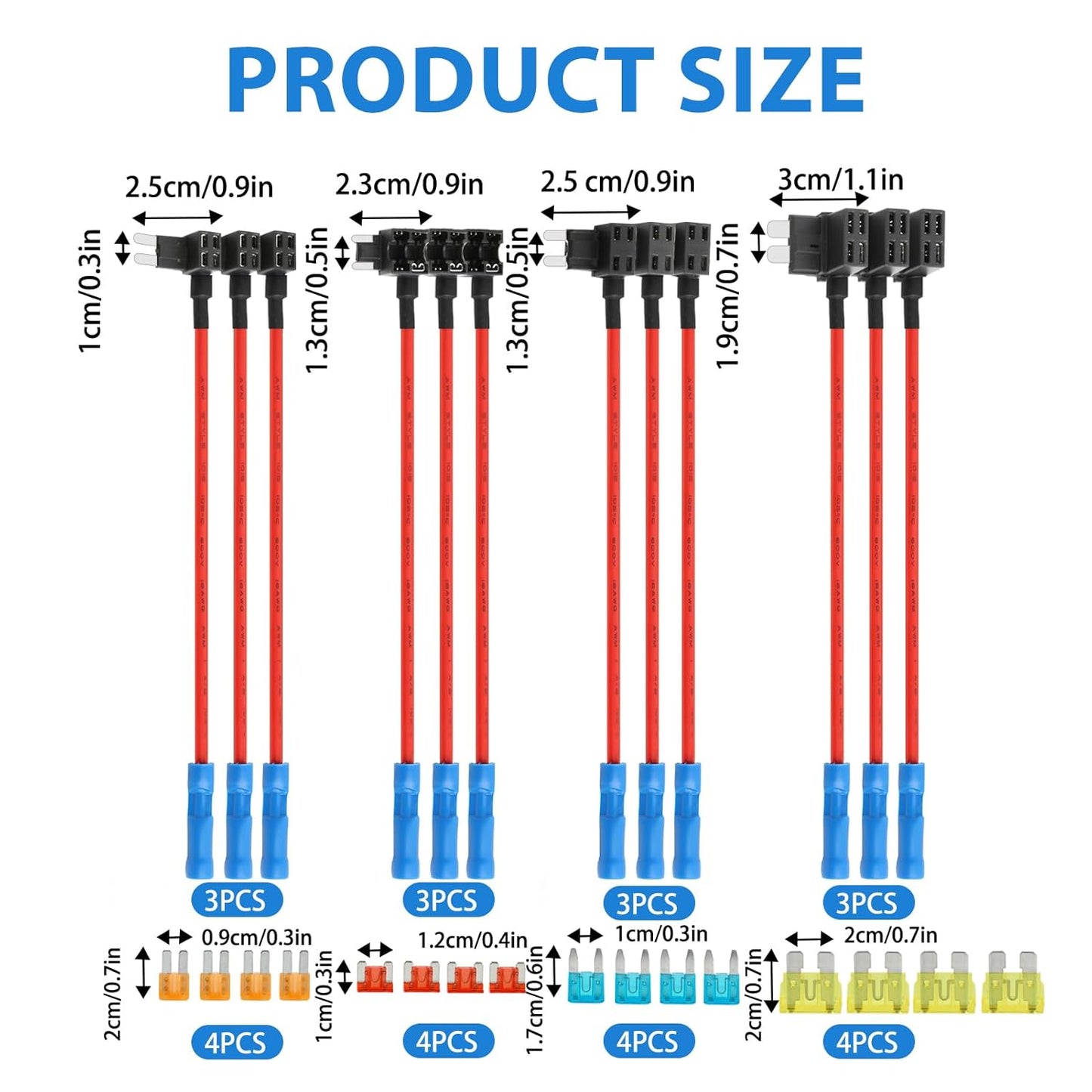 12 x 12 V-24 V ACS Small Additional Circuit Fuse Adapter with Wiring, Small Fuse Holder (5A/10A/15A) for Car, Truck, Boat