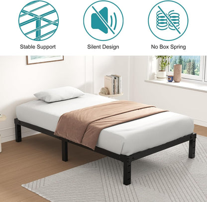 Twolike Twin Metals Bed Frames, Bed Frames with Underbed Storage, Steel Slat Support,Anti-Noise Foam Stickers, Easy Assembly,14 Inch Twin